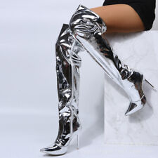 Womens Pointed Toe Stiletto Heels Patent Leather Over Knee High Boots Club Shoes