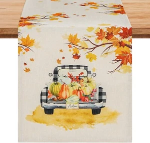 Fall Decoration Table Runner, Pumpkin Truck Maple Leaves Autumn Decor 13"x72" - Picture 1 of 7