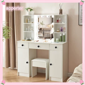 Lady Dresser Vanity Set con Specchio Illuminato LED Trucco Toeletta Spedizione USA - Foto 1 di 12