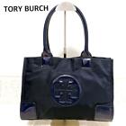 Tory Burch Tote Bag Ella Nylon Enamel Big Logo A4 Navy