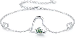925 Sterling Silver Sea Turtle Heart Bracelet Jewelry Gift for Women Girl - Picture 1 of 4