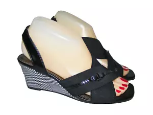 Aubrey Lynn 6.5 M Negro Blanco Cordones 2.5" Tacones de Cuña Sandalias Zapatos de Vestir - Imagen 1 de 12