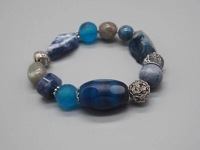 Stretcharmband in blau, Achat, Sodalith, blaue Koralle, Damen Armband - Bild 1 von 3