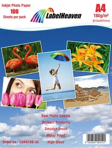 100 Blatt DIN A4 180g/m² Fotopapier Hglanz+wasserfest von LabelHeaven - Bild 1 von 1