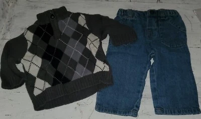 Outfit Lot Circo Jeans 9 months Children's Place Gray Argyle Sweater 6-9 *W24 - Image 1 of 4