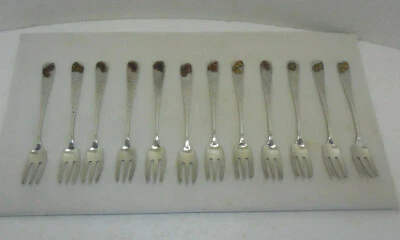 Antique 12 Set Sterling Silver Dominick Haff Mixed Metal Aesthetic Seafood Forks - Image 1 of 4
