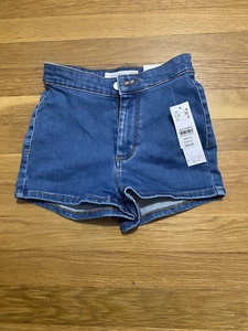 NWT Topshop Joni denim shorts medium washed dark blue size 2 super high waisted - Picture 1 of 3