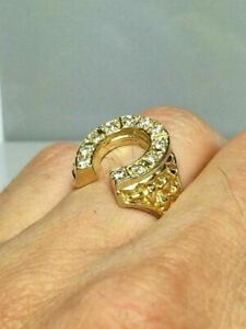 0.55 Ct G-H/SI1 Diamonds Nugget Horseshoe Men's Ring 14Kt Yellow Real Gold