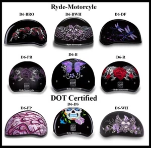 Daytona DOT Slim Line Motorcycle Women's Collection Half Helmet Skull Cap 1/2 - Picture 1 of 86