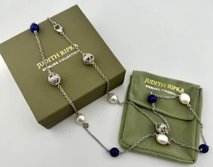 Judith Ripka Sterling Silver Pearl & Lapis Necklace w/ Box & Dust Bag 37.4g - Picture 1 of 7