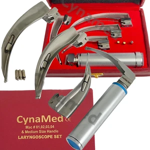 LARYNGOSCOPE MACINTOSH INTUBATION SET OF 4 BLADES AND ONE HANDLE EMT ANESTHESIA - Picture 1 of 11