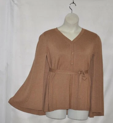 Joan Rivers 毛衣针织纽扣前开普带腰带尺寸 1X Heather Mink — 第 1/2 张图片