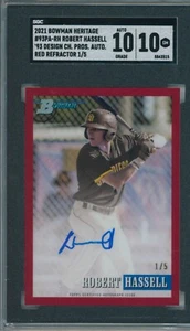 2021 Bowman Heritage Robert Hassell RC AUTO RIFRATTORE ROSSO 1/5 SGC 10/10 - Foto 1 di 2