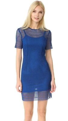 NUEVO Vestido Diane von Furstenberg Talla 6 Cadena Encaje en Azul #D3109 Mini Cambio DVF Foto 1 de 4