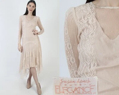 Vestido Vintage Susan Lanes Country Elegance Victoriano Alto Bajo Asimétrico Foto 1 de 4