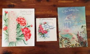 Lote de 3 tarjetas de felicitación vintage florales de papel USADAS sello Gatto etc. - Imagen 1 de 6