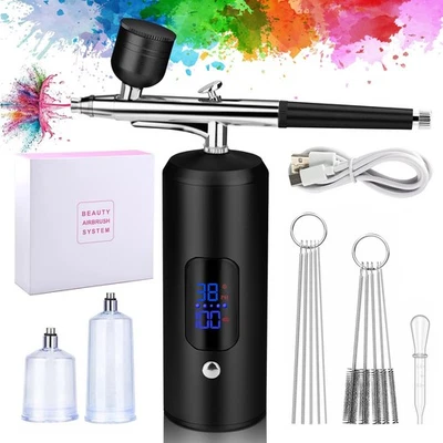 Airbrush Set Spritzpistole mit Kompressor Kabellose Mini Air Brush Tragbares DE - Bild 1 von 4