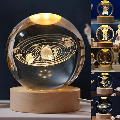LED Kristall Tischlampe USB 3D Mond Galaxie Globus Nachtlicht Kinder Geschenk DE - Bild 1 von 4