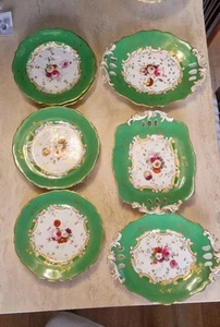 Wonderful Set 10 Antique Paris Porcelain Plates Green Pierced Floral H R Daniel - Picture 1 of 15
