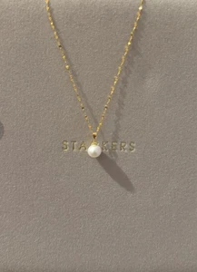 18K Solid Gold Pearl Necklace - Picture 1 of 2