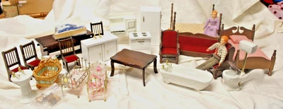 Enorme Lote de Móveis e Pessoas Sortidos para Casa de Bonecas - Quarto, Cozinha, Banheiro - Imagem 1 de 4