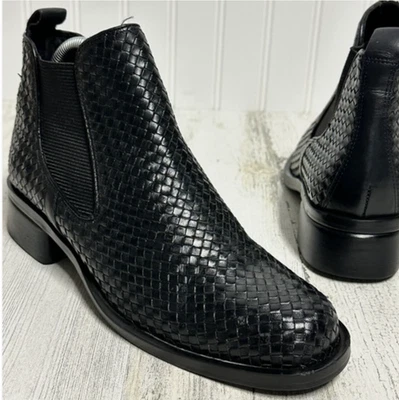 Vintage Valerie Stevens Black Woven Leather Chelsea Ankle Boots Women’s 9 M - Image 1 of 4