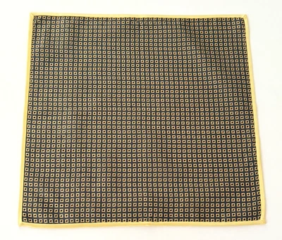 Made in Italy Gray and Yellow Trim Geometric Pattern Pocket Square 100% Silk - Image 1 of 3
