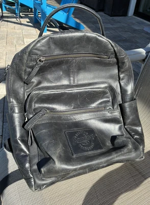 Mochila Rawlings preta Estônia couro genuíno desgastado laptop viagem - Imagem 1 de 4