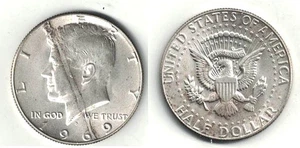 Almost Uncirculated 1969-D Kennedy Silver Half Dollar w Obverse Planchet Error - Picture 1 of 1