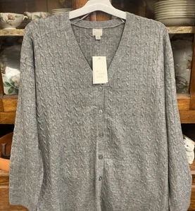 A New Day Women's Cardigan Sweater Large Cable Knit Gray Button Up Stretch Soft - Foto 1 di 5