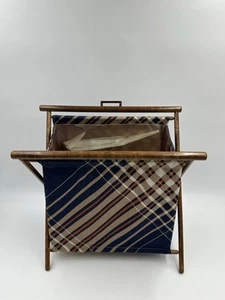 Vintage Stand Up Cloth Bag Folding Wood Sewing Knitting Yarn Craft Basket - Picture 1 of 12