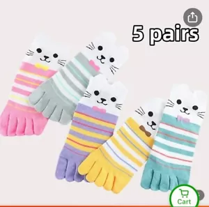 5 PAIRS NEW CAT KITTY TOE SOCKS WOMEN COLORFUL ADORABLE - Picture 1 of 1