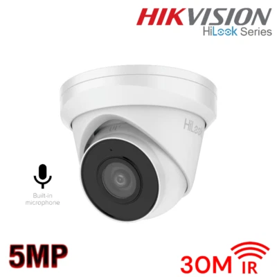 Cámara torreta CCTV Hikvision HiLook 5MP IP PoE con micrófono de audio incorporado 30M IR