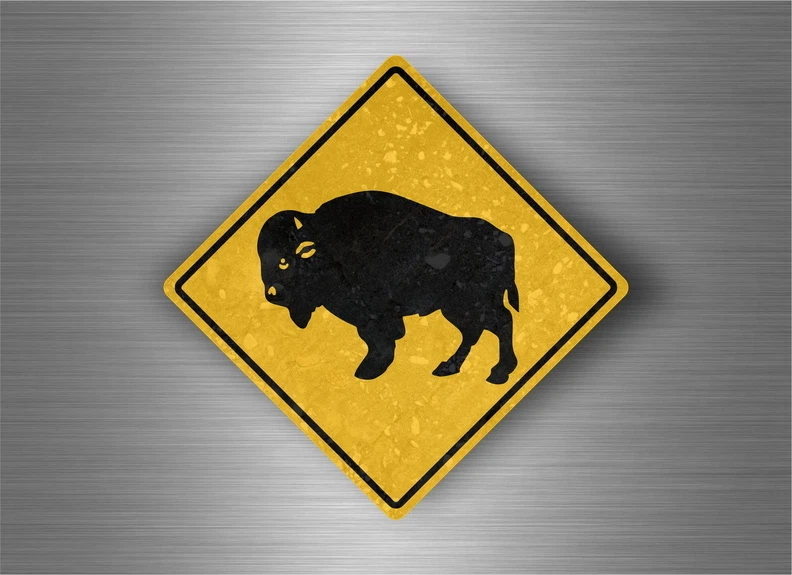 Autocollant sticker panneau route attention bison buffalo