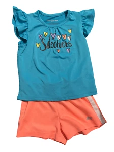Sketchers Niñas Pequeñas 2T Azul y Naranja Verano Conjunto Pantalones Cortos Camiseta - Imagen 1 de 3