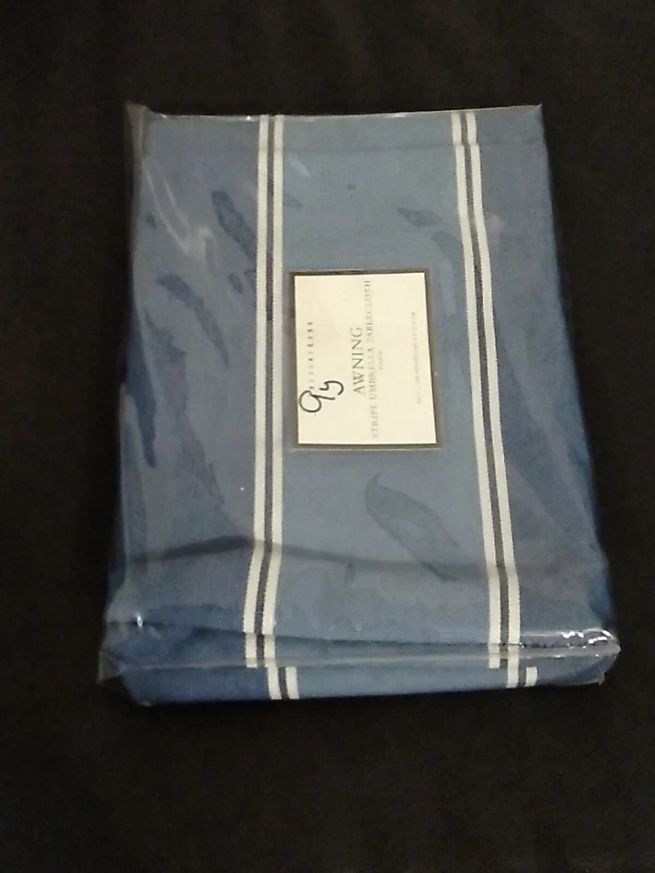 Pottery Barn Nappe Awning Stripe Umbrella Tablecloth Blue 56.5" x 108" Polyester - Image 1 of 4
