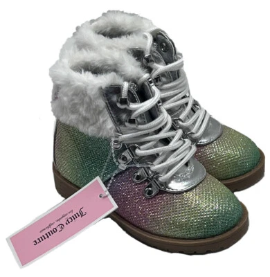 JUICY COUTURE Baby "SIERRA VISTA" Metallic Rainbow Furry Boots Size 7 - Image 1 of 4