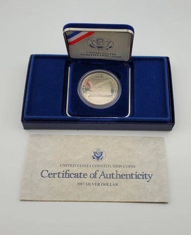 1987 S United States Commemorative Silver Dollar Constitution Coin PROOF Box Coa Cover