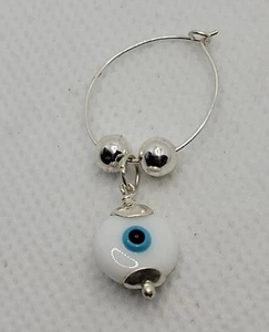 Unisex White Blue Evil Eye Charm Pendant - Picture 1 of 4