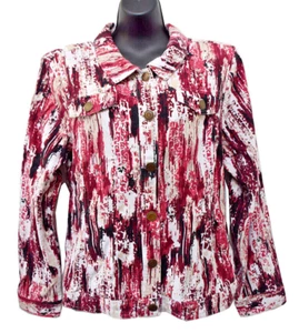 Vintage Christopher & Banks Jeansjacke Damen Gr. XL rot & rosa Splatter - Bild 1 von 8