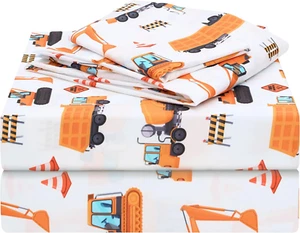 Kids Full Sheet Set Construction Vehicle - 4 Piece Soft Microfiber Bed Sheets - Picture 1 of 12