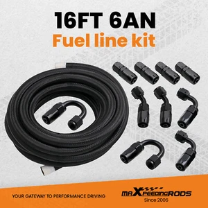 6AN 5M Nylon Stainless Steel Braided Oil Fuel Line Fitting Hose End Adapter Kit - Picture 1 of 11