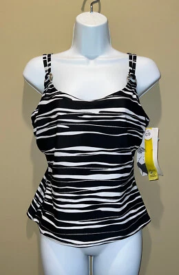Christina NWT! -  Hip Minimizer Underwired Tankini Black White & Silver, Sz 12D - Image 1 of 4