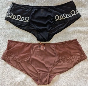 Vintage 2 pair Parfait Black & Brown Mesh Boyshorts w/Embroidered Trim Size XXL - Picture 1 of 16
