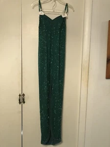 SHO MAX ORIGINALS GREEN SILK BEADED EVENING GOWN M MEDIUM 36 BEADED STRAPS - Picture 1 of 10
