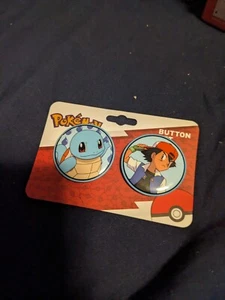 NEW ON CARD! Bioworld Pokémon Ash And Squirtle Metal Button Set! - Picture 1 of 2