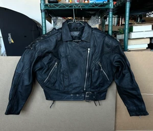 Vintage Harley Davidson Women's Cropped Leather Jacket Riding Size 34 Black - Picture 1 of 24