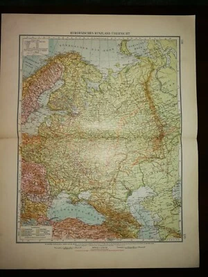DOUBLE-PAGE MAP-EUROPEAN PART OF RUSSIA 138-139 , ANDREE GREAT WORLD ATLAS- 1914 - Image 1 of 2