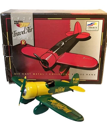 TRAVEL AIR MODEL R VALVOLINE V100 1929 DIE CAST BANK STOCK #40020 LE SERIES 3213 - Image 1 of 4