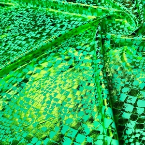 Metallic Animal Print Green Snake Fabric Stretch Spandex by Yard for Swimwear - Picture 1 of 6